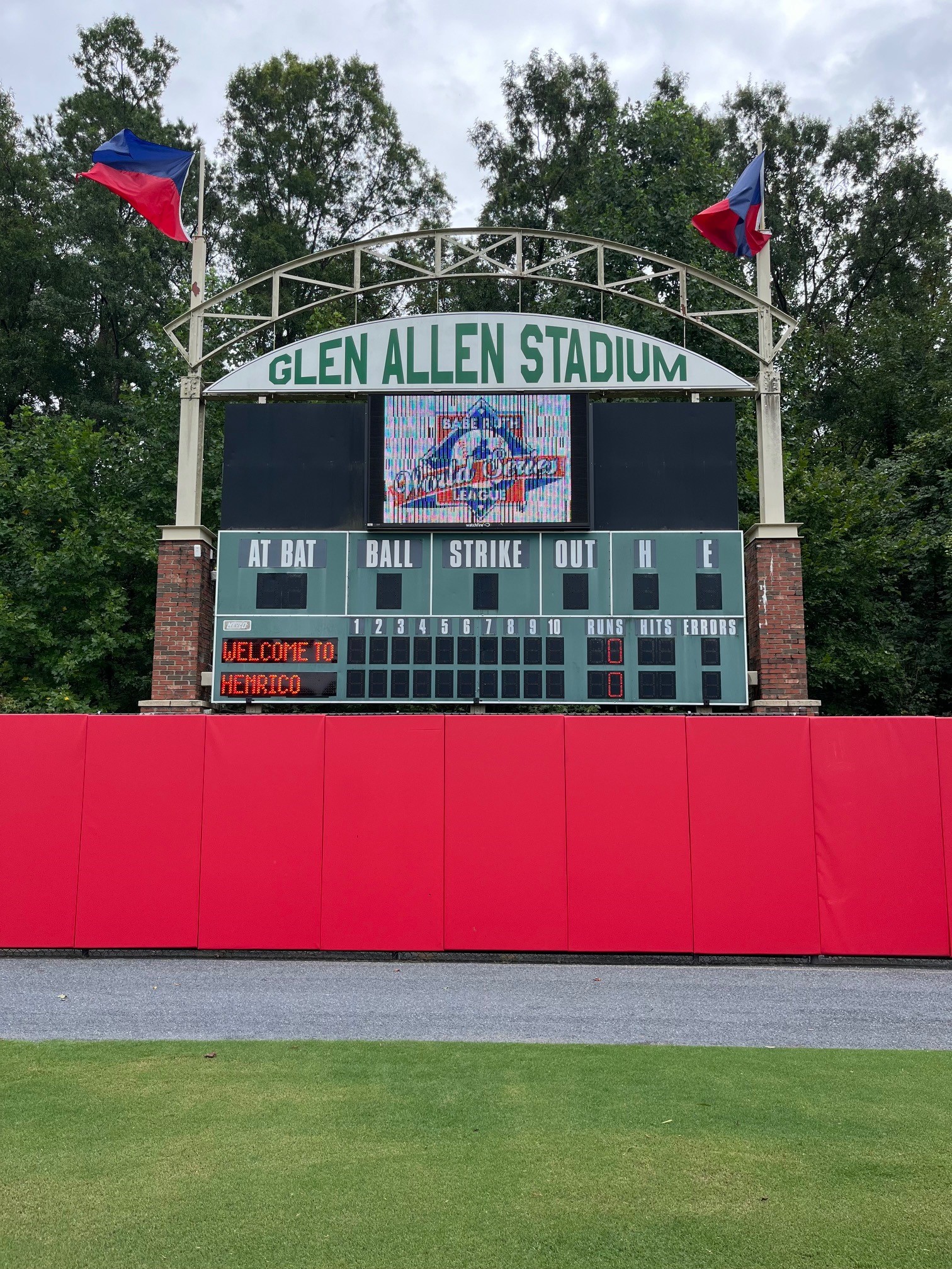 photo of scoreboard the glen allen stadium at rf&p park with the babe ruth world series logo on the screen