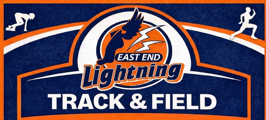 East End Lightning Track and Field logo in blue and orange colors