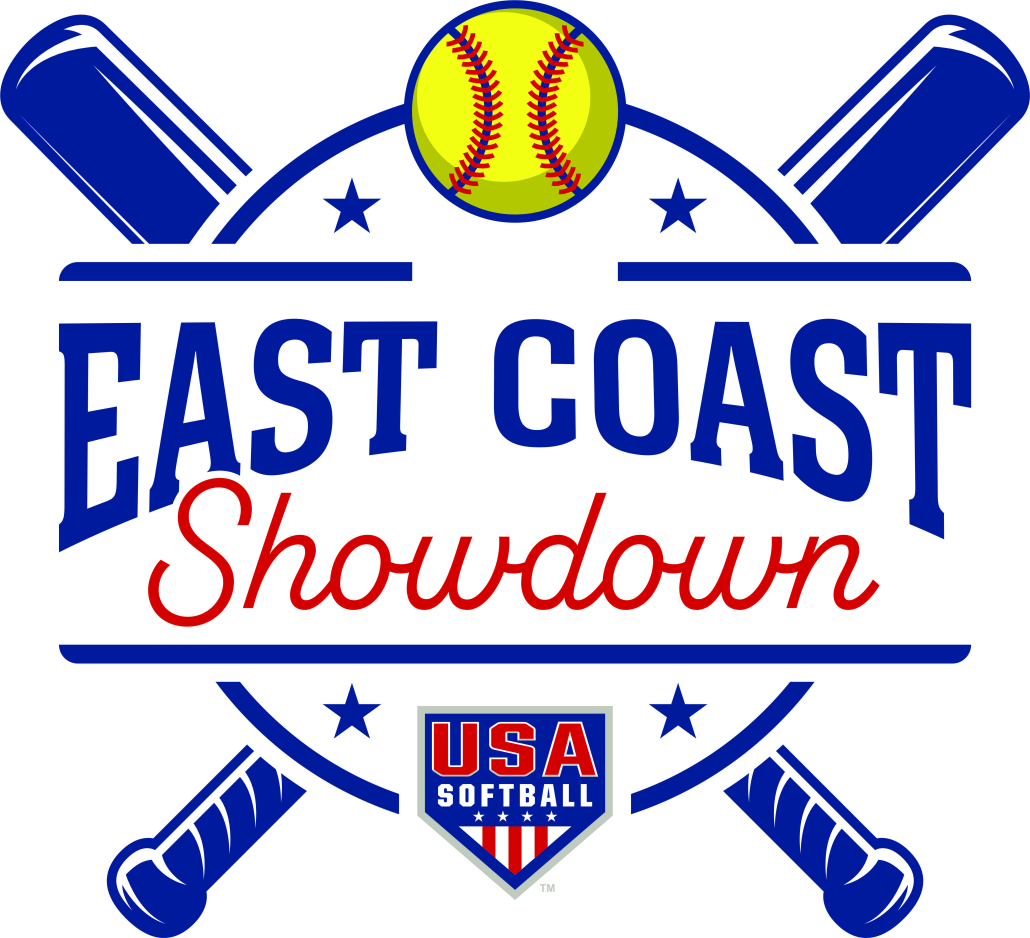 usa softball east coast showdown logo with softball and two bats in the image